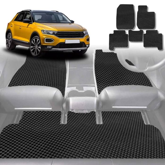 6D Diamond Car Floor Mats for VolksWagen T-Roc 2017-Current-Full Set-Black-Outback GT