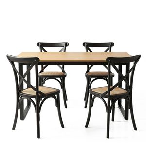 Artiss Dining Table And Chairs Set 5pcs Industrial 4 Black Rattan Chairs For Kitchen, Dining Room