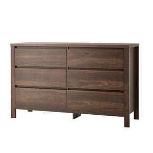 Oikiture 6 Chest Of Drawer Lowboy Dresser Storage Handle-Free Bedroom Walnut