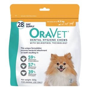 Oravet Dental Hygiene Chews for XS Dogs Up to 4.5kg Yellow 28 Pack