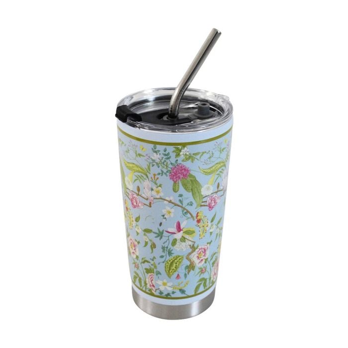 3pc Lvd Straw Drink Cup Set W/ Botanica Garden & Straw-cleaning Brush 600ml