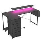 Advwin L Shaped Gaming Desk 140cm with LED Lights & Power Outlets Convertible Computer Desk with Monitor Stand Black