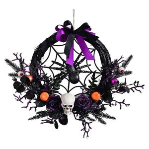 Lifebay Halloween Wreath Skull and Purple Flower Door Decor