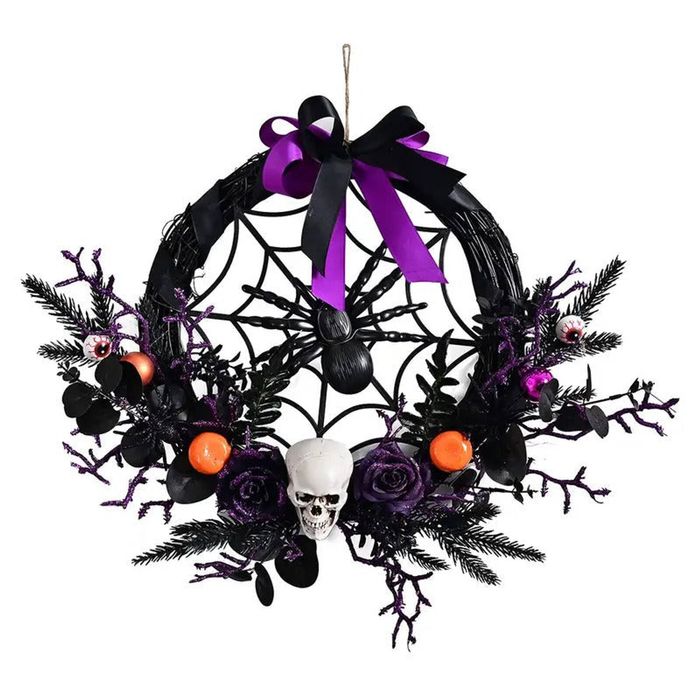 Lifebay Halloween Wreath Skull and Purple Flower Door Decor