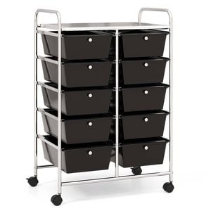 Costway Rolling Storage Cart Trolley W/10 Drawers Home Office Organizer Black
