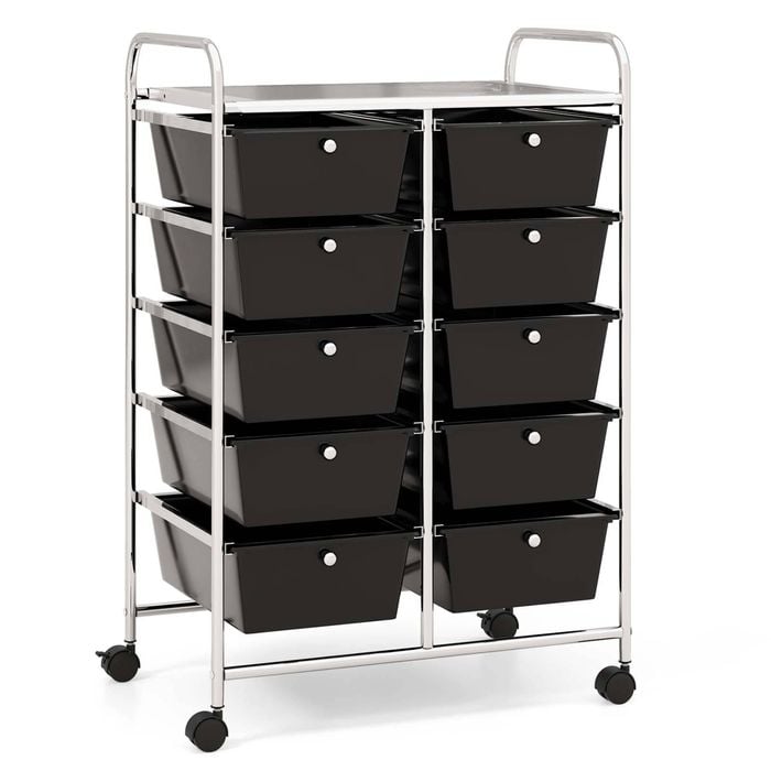 Costway Rolling Storage Cart Trolley W/10 Drawers Home Office Organizer Black