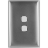 HPM Matt Silver / White 2 Gang Linea Light Switch