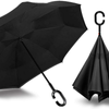 Reverse Umbrella Windproof Double Layer C-Handle Inverted Folding in Black