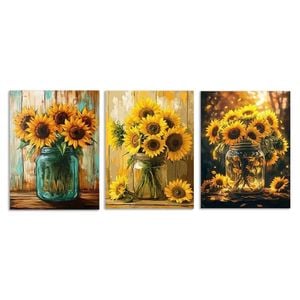 3pcs Sunflowers Nature Yellow Colorful Print 100% Australian Made 3 x 40x60cm (Metal Print)