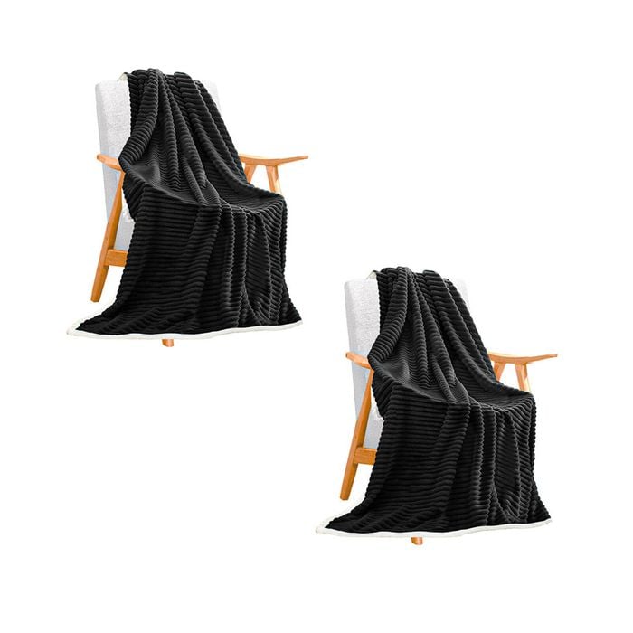 SOGA 2X Black Throw Blankets – Cozy Thick Flannel Fleece Coverlets for Bed and Sofa