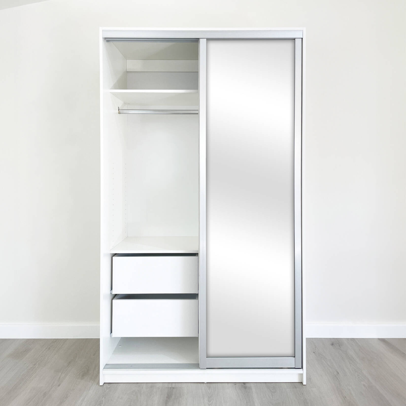 Bedford 1150mm Door Sliding Robe Bundle with White and Mirror