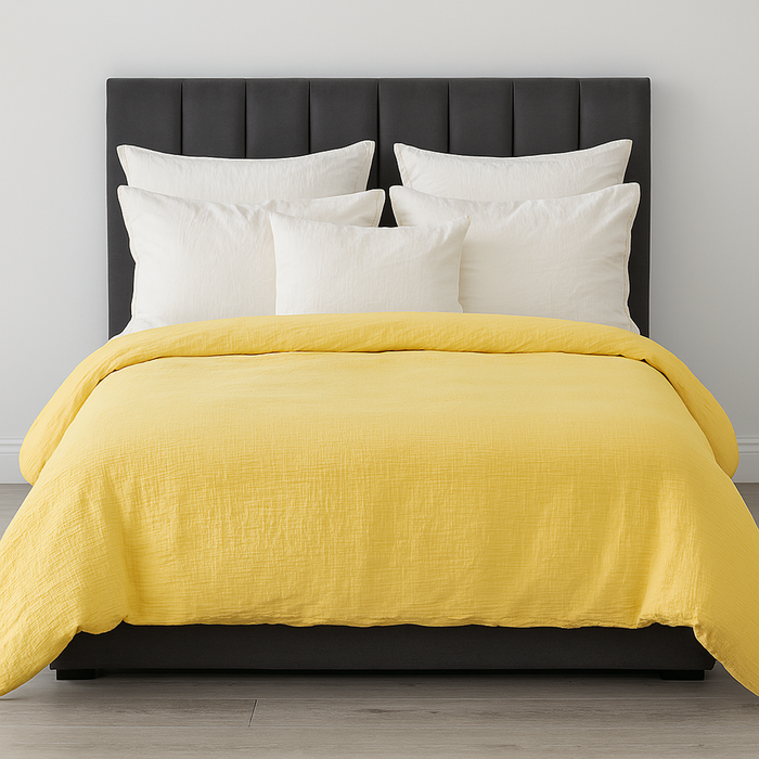 100% Cotton Muslin Duvet Quilt Cover Set w/ 2 Pillow Cases in Yellow - Super King - Yellow | Super King | 100% Cotton
