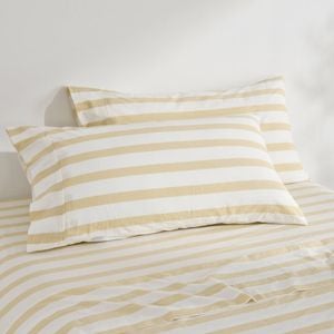 Dreamaker Cove Washed Cotton Yarn Dyed Wide Stripe King Pillowcase Sand Twin Pack