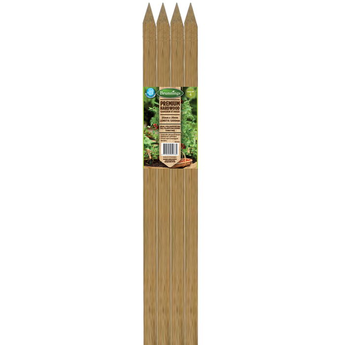 Brunnings 25 x 25 x 1200mm Hardwood Stakes - 4 Pack