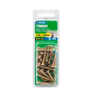 Zenith 10G x 25mm Gold Passivated Timber Wafer Head Screw - 25 Pack