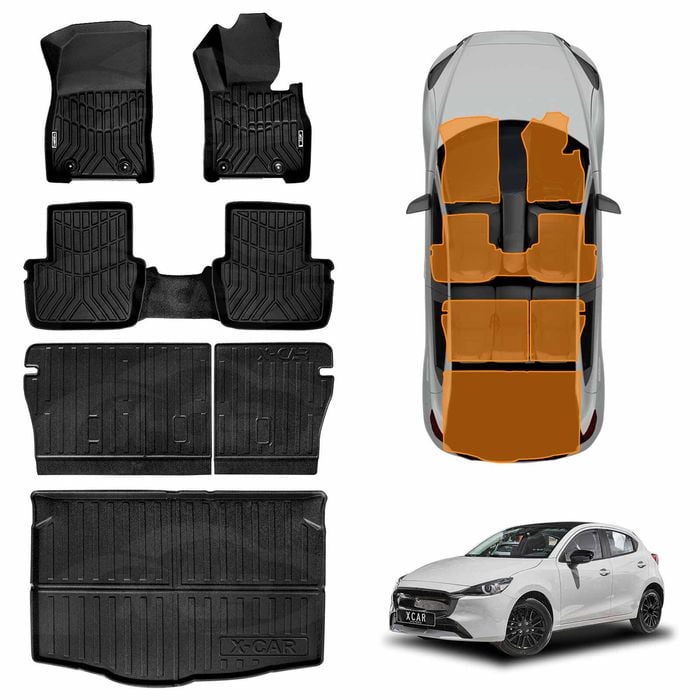 3D Floor Mats Boot Liner Set for Mazda 2 Hatch 2014-Onwards DJ Series Cargo Kick Back Seat Cover