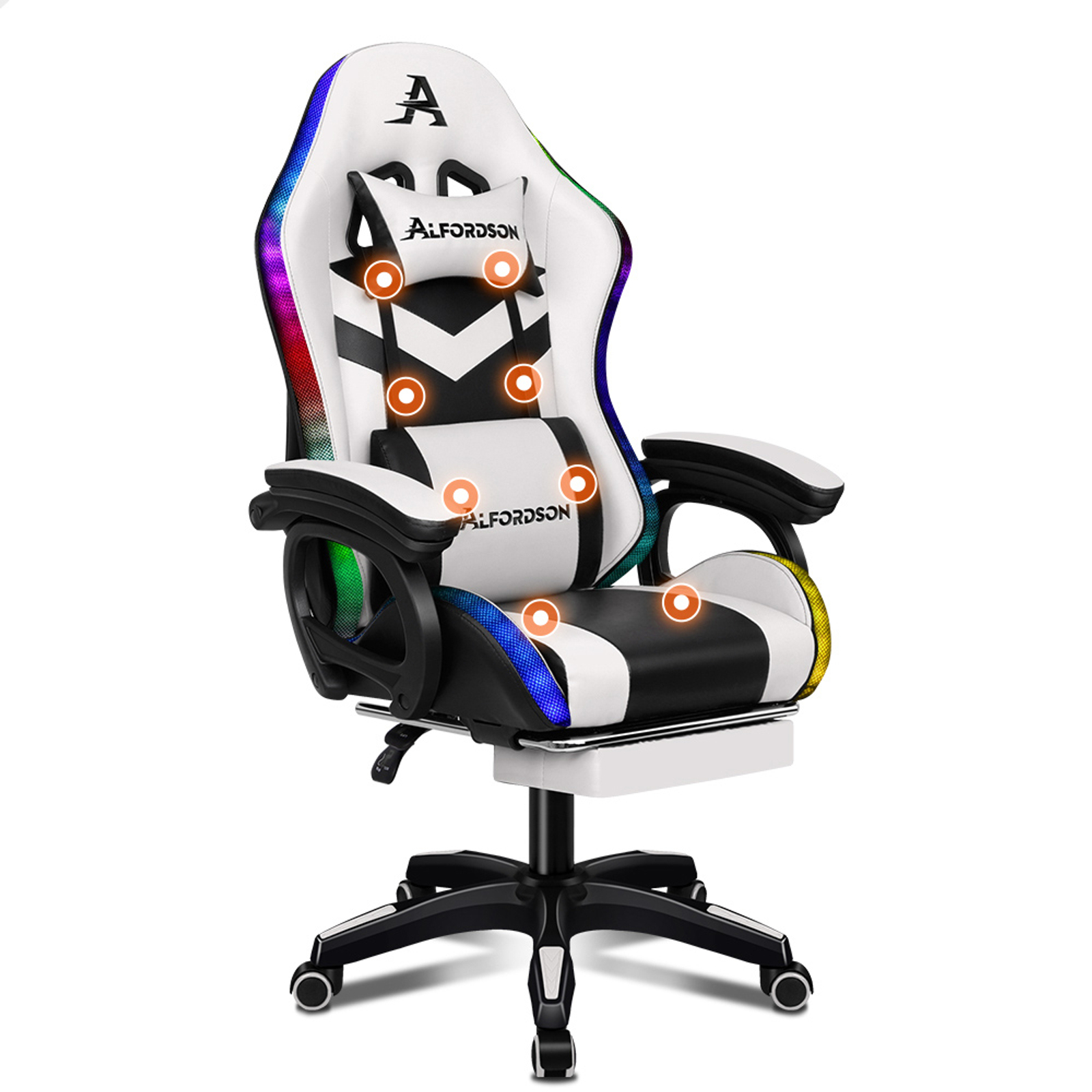 ALFORDSON Massage Gaming Office Chair LED Black White Bunnings