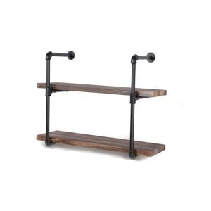 IHOMDEC 2-Tier Industrial Pipe Wall Shelf Retro Brown