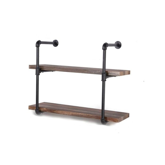 IHOMDEC 2-Tier Industrial Pipe Wall Shelf Retro Brown