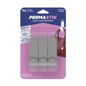 Permastik Medium Steel Metal Hooks - 3 Pack