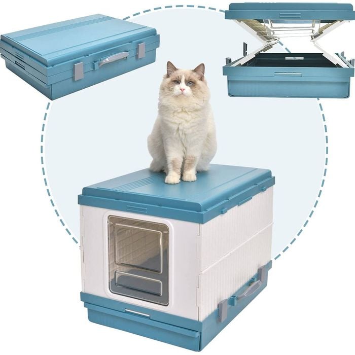 Yes4pets Xl Portable Cat Toilet Litter Box Tray Foldable House With Handle And Scoop Blue