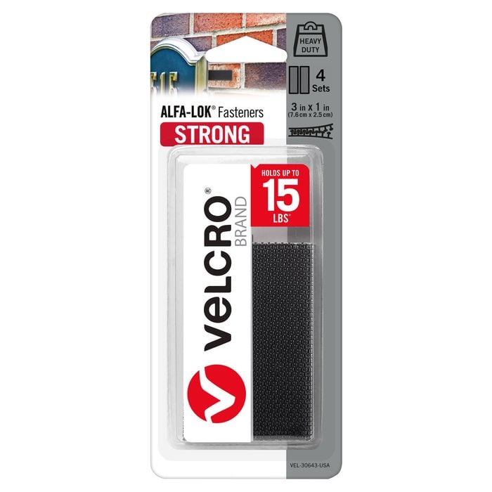 VELCRO 25mm x 7.6cm Black Alfa-Lok Hook And Loop Strips VL30643 - 4 Sets