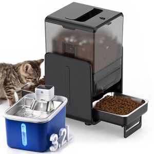 Advwin 5L Smart Automatic Pet Feeder 2 Bowl + 3.2L Wireless Pet Water Fountain Stainless Steel with 3 Pack Filter