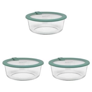 3PK Ecology Store Round Glass Food Container 950ml - Eucalyptus