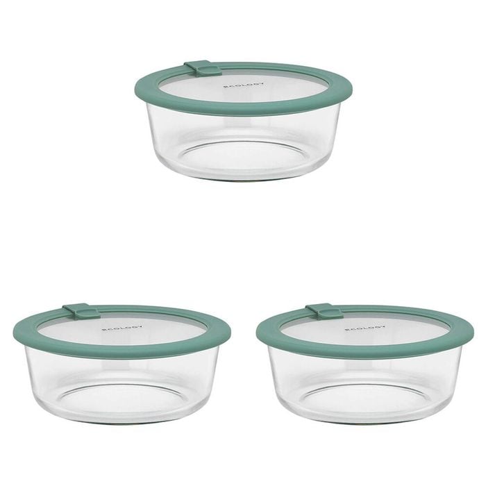 3PK Ecology Store Round Glass Food Container 950ml - Eucalyptus