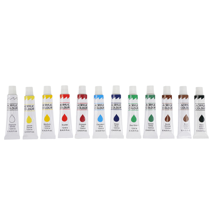 All Set 12ml Multicolor Acrylic Paint Tubes - 12 Pack