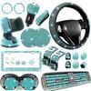 Catzon 27pcs Bling Car Accessories Set Universal Fit 15in Steering Wheel Covers-lakeblue