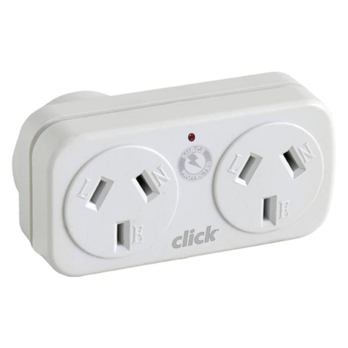 Click Right Hand Double Adaptor with Surge Protector