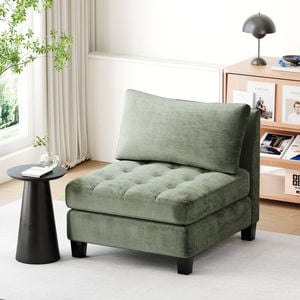 Advwin Armless Single Sofa Chenille Modular Lazy Couch Lounge Chair Couch Free Combination Green