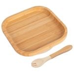 Tiny Dining Bamboo Square Baby Weaning Plate & Fork Set