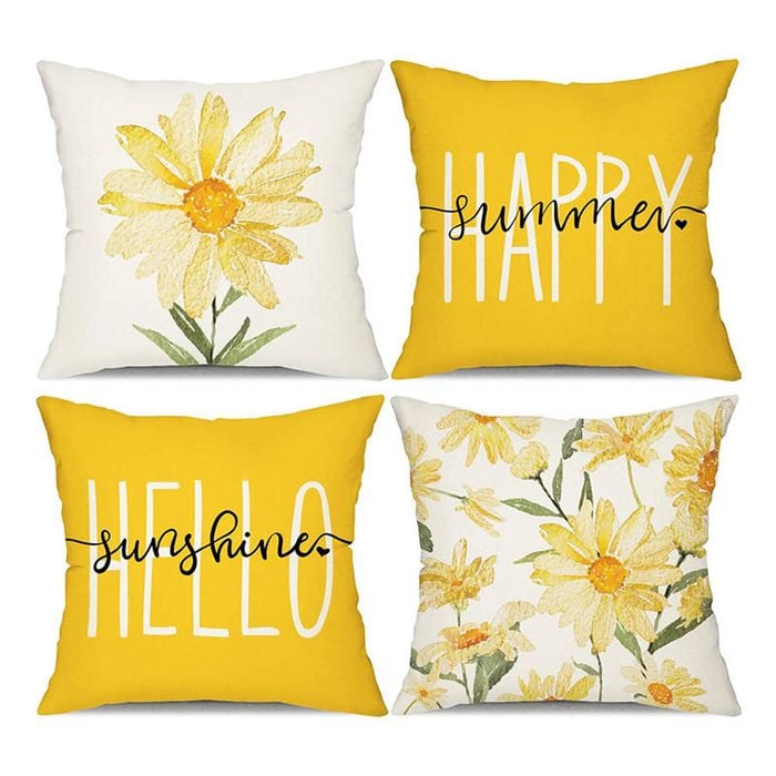 Catzon 4 Pcs Linen Throw Pillow Covers Watercolor Flower for Bed Sofa Decor 50X50cm