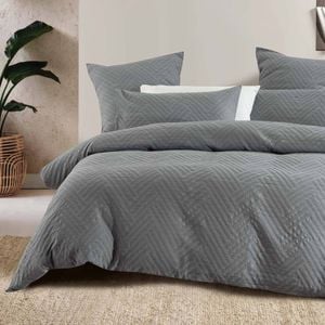 Bambury Panama Jacquard Polycotton Quilt Cover Set Grey Steel Home Bedding King