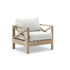 Kansas 1 seater Outdoor Aluminium Lounge Arm Chair Light Oak - Olefin White