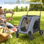 Costway Foldable Pet Stroller Dog Cat Carrier Cage Extra Large Pet Pram Travel Cart Grey