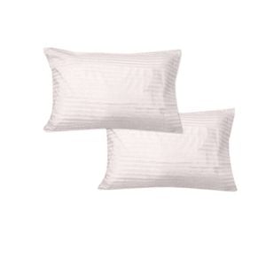 600TC Pair of No Flap Wide Self Striped Standard Pillowcases Blush