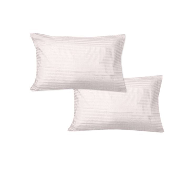 600TC Pair of No Flap Wide Self Striped Standard Pillowcases Blush