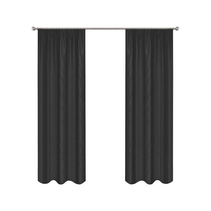 Smart Home Products 190cm-wide Black Multi Pencil Pleat Blockout Curtain - 2 Pack - 150-230 x 220cm