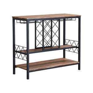 IHOMDEC Industrial Style Wine Rack Table with Glass Holder Brown