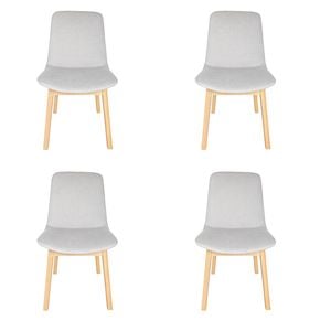 Pack of 4 | Cozy Upholstered Dining Chair | Natural Legs - Light Grey Fabric