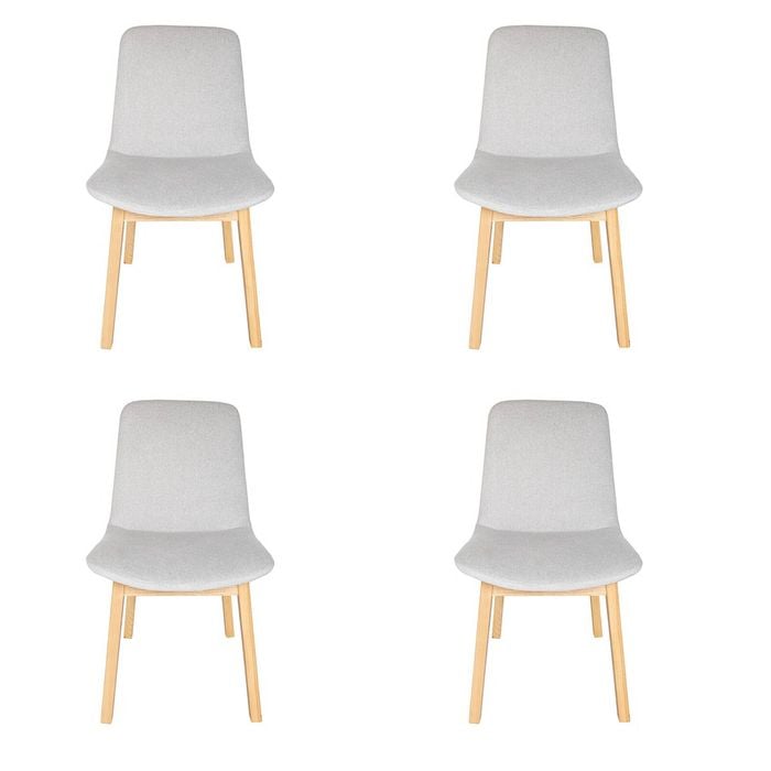 Pack of 4 | Cozy Upholstered Dining Chair | Natural Legs - Light Grey Fabric