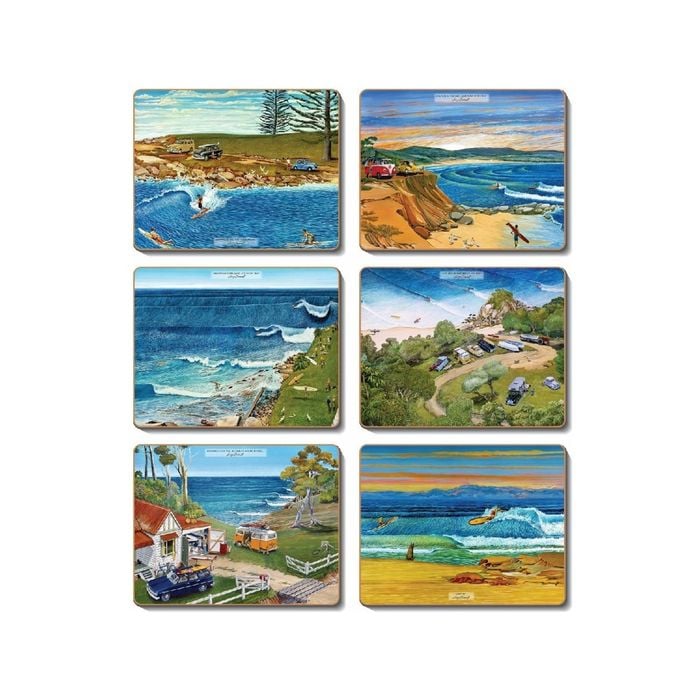 Cinnamon Placemats Cork Backed Set of 6 Surf Safari 30 x 23cm