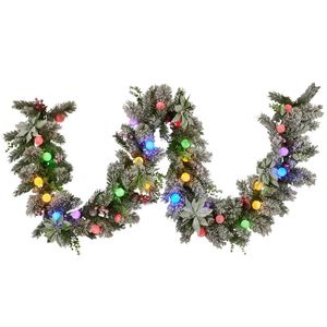 Christabelle 2.7m Snowy Christmas Garland with LED Coloured Baubles Lights Tree Decoration Ornament