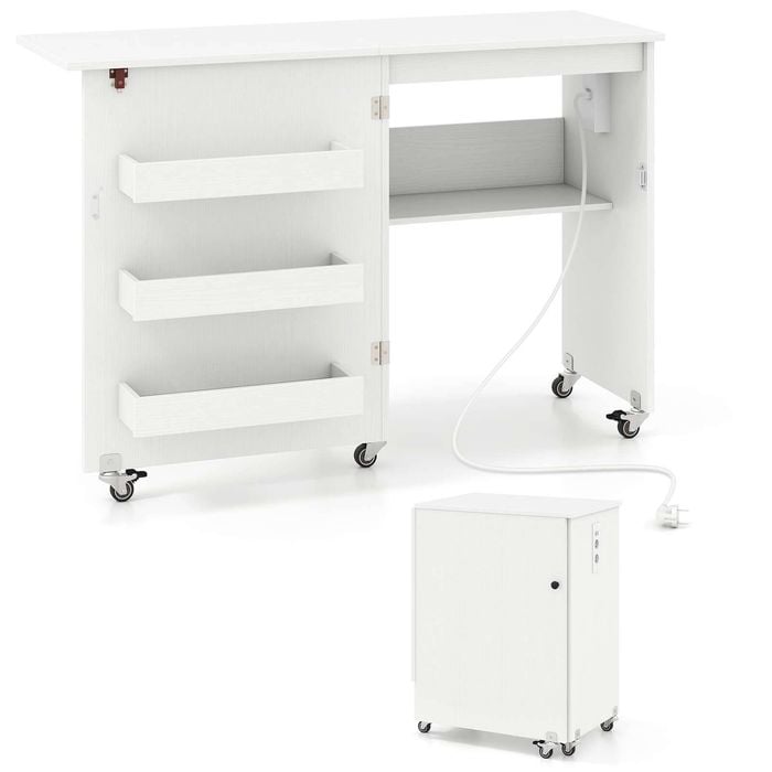 Costway Folding Sewing Table Mobile Sewing Machine Craft Station White