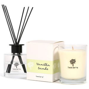 Nicola Spring Soy Wax Scented Candle & Reed Diffuser Set - Vanilla Sands - 160g Candle 28 Hour Burn & 200ml Diffuser