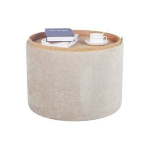 P&P Round Beige Chenille Storage Ottoman with Removable Tray  56x56x42cm