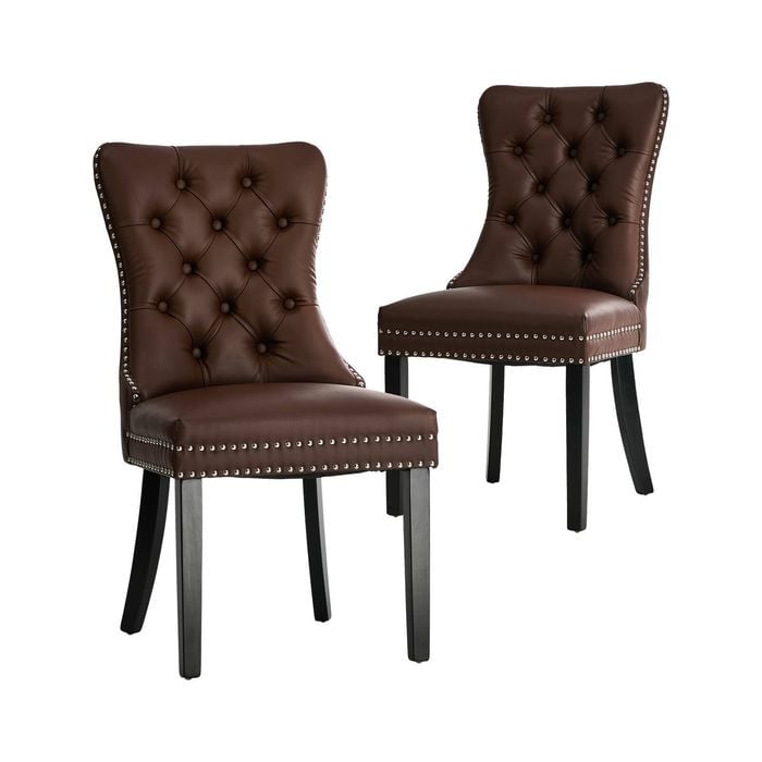 Oikiture 2x Dining Chairs Upholstered French Provincial Tufted PU Leather Brown